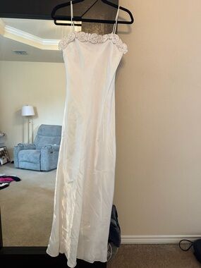 Unk White Spaghetti-Strap Maxi Dress with Rosette Trim